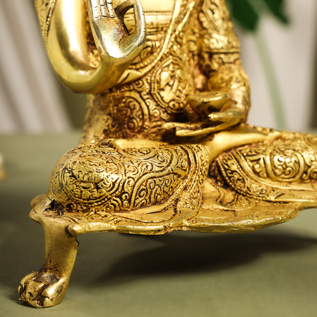 Brass Handcarved Blessing Buddha Idol (13 Inch)