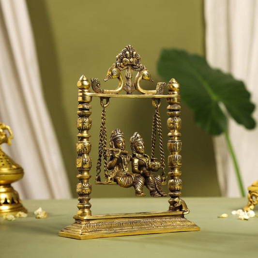 Brass Radha Krishna On Swing/Jhula (6 Inch)
