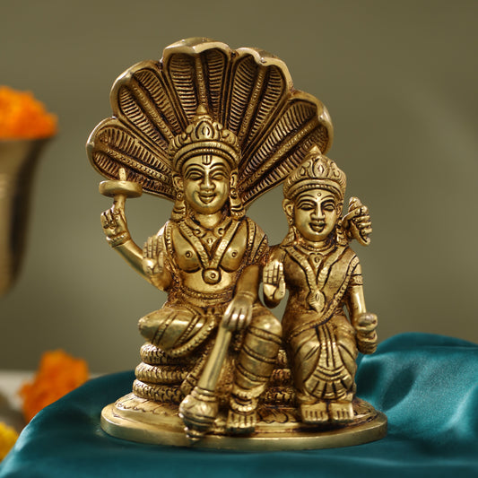 Brass Vishnu Lakshmi On Sheshnag Idol (6.5 Inch)
