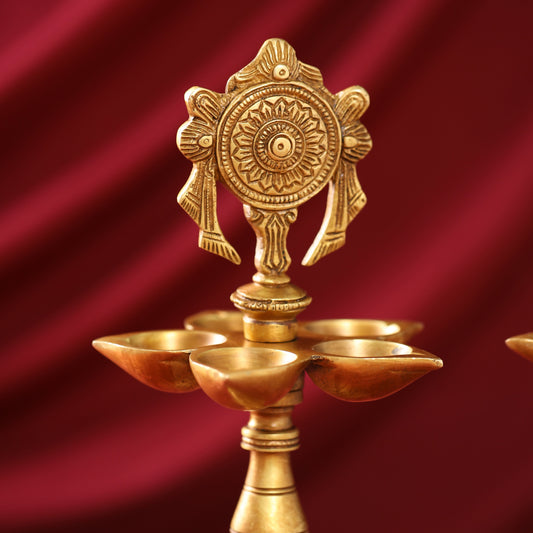 Brass Shankh Chakra Diya/Lamp Set (9 Inch)