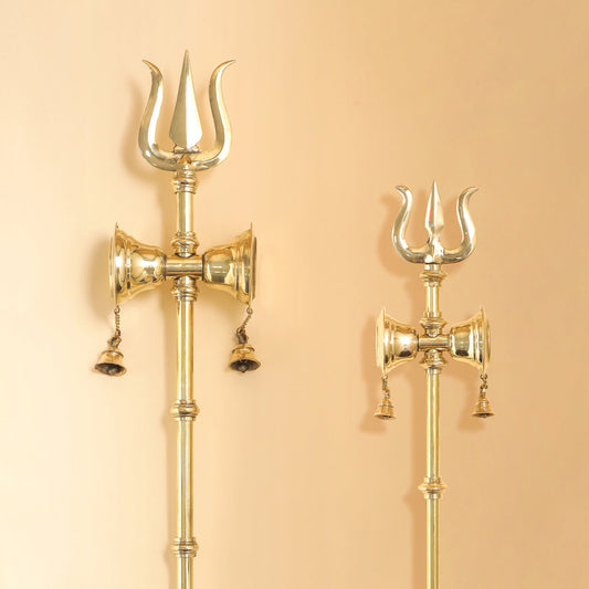 Brass Shiva's Damru Trishul With Bell