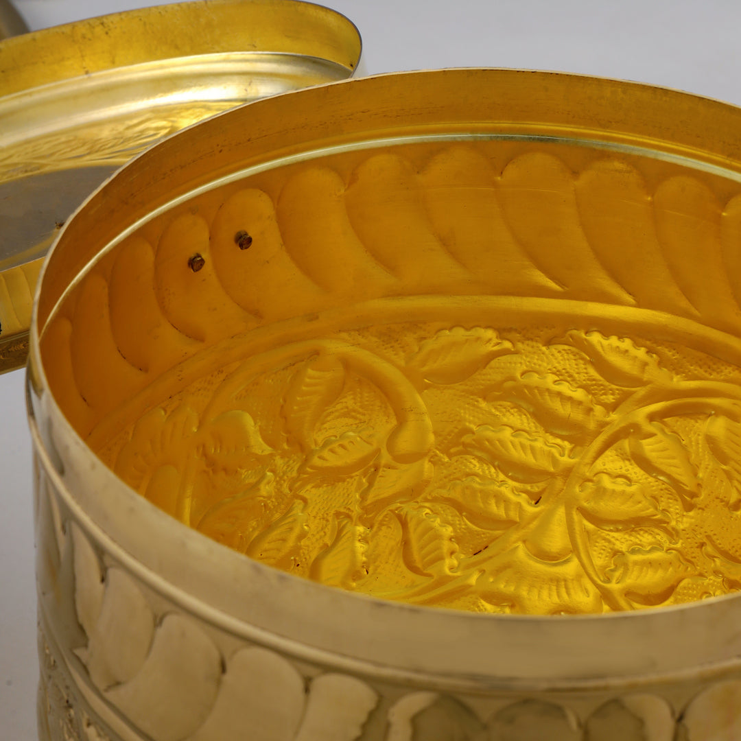 Brass Storage Container With Flower Pattern