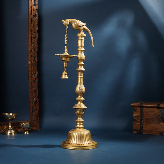 Brass Parrot Lamp With Bell (40 Inch)