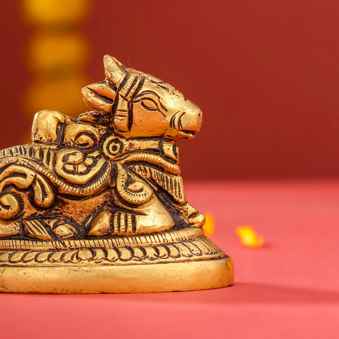 Brass Sitting Nandi Idol (2.5 Inch)