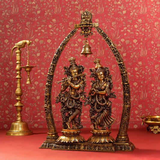 Brass Superfine Radha Krishna Statue With Elephant Tusk Stand (46 Inch)