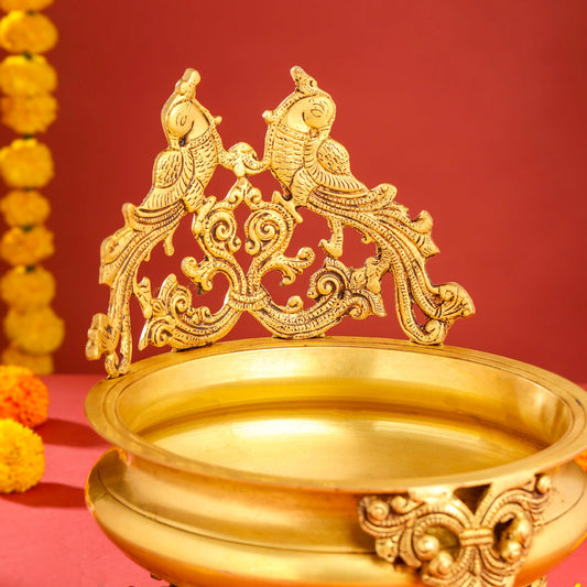 Brass Double Peacock Urli Bowl (11.5 Inch)