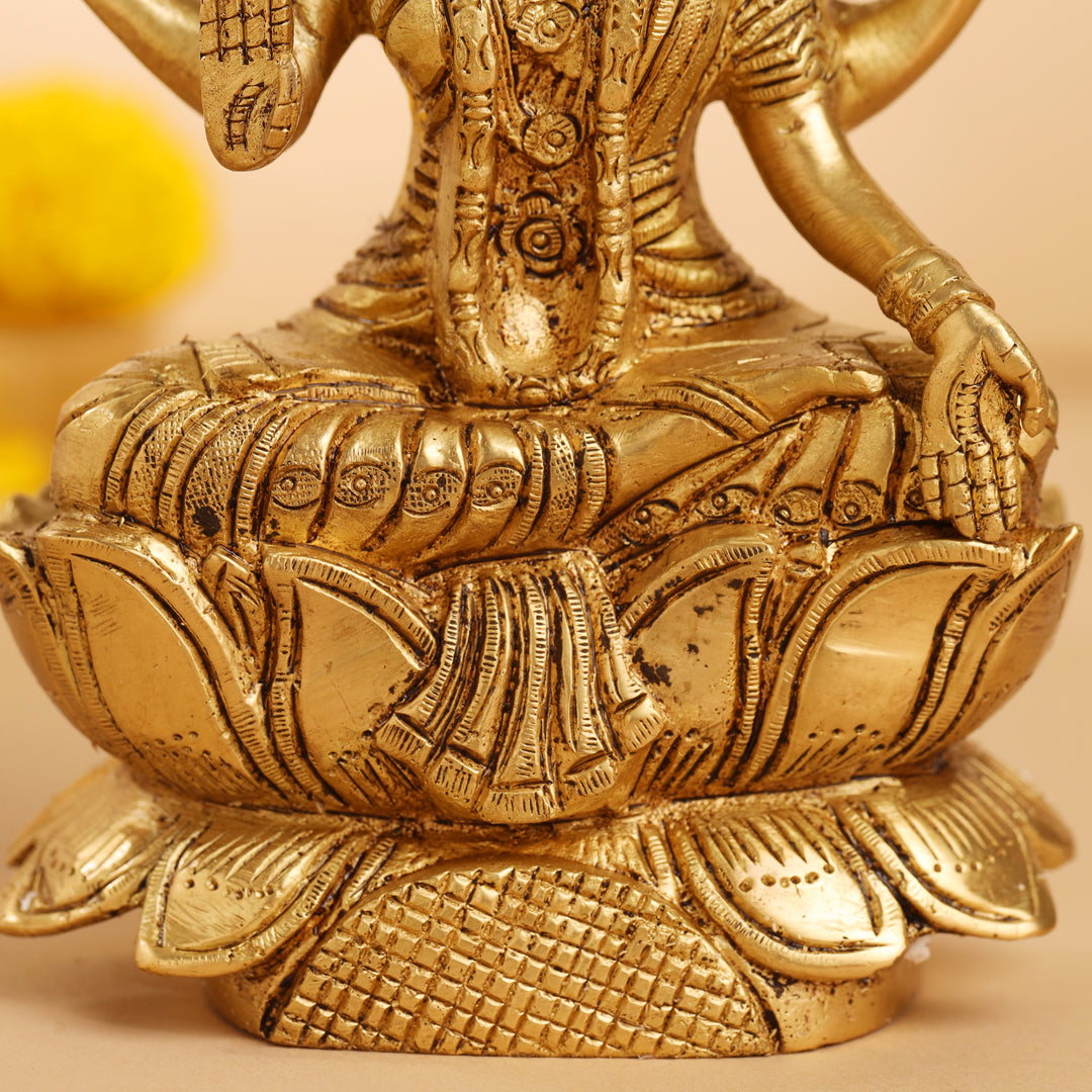 Brass Lotus Goddess Lakshmi Idol (6.5 Inch)