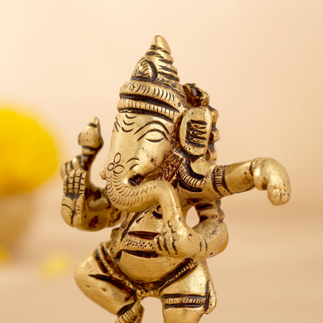 Brass Dancing Ganesha Idol (4 Inch)
