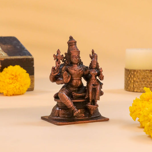 Copper Vishnu Lakshmi Idol (4 Inch)