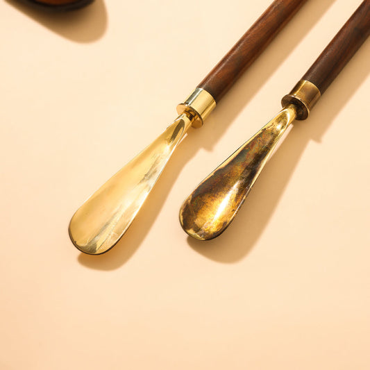 Brass Vintage Wooden Shoe Horn (20 Inch)