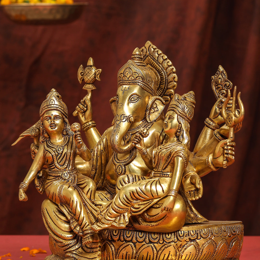 Brass Superfine Ganesha With Riddhi Siddhi Idol (12 Inch)