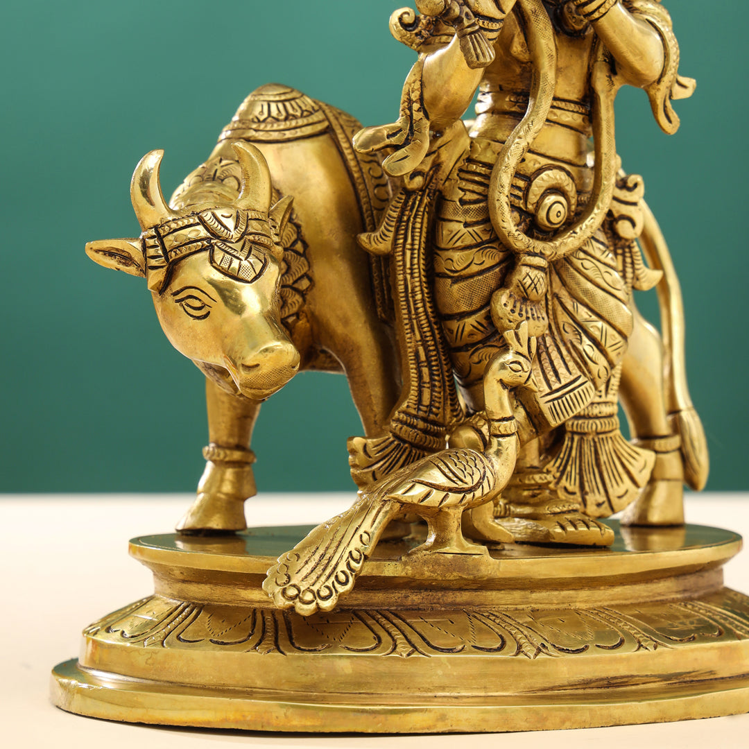 Brass Superfine Lord Krishna With Cow Idol (13 Inch)