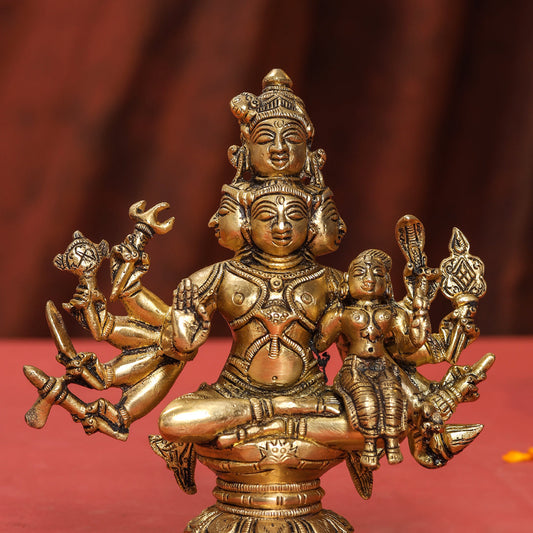 Brass Shiva Parvati Sitting Statue