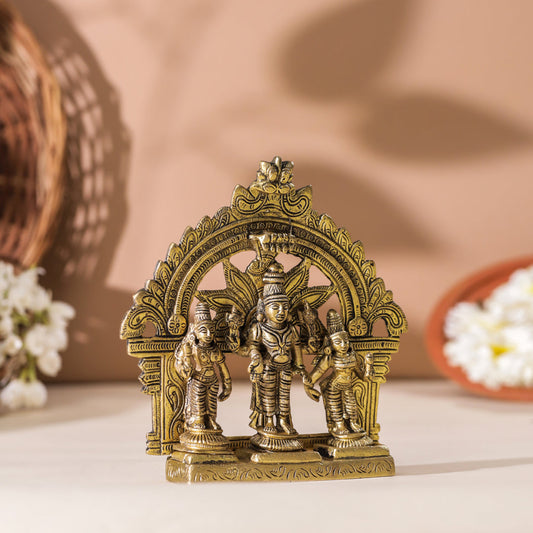Brass Lord Balaji With Sri Devi And Bhudevi With Prabhavali (5.5 Inch)