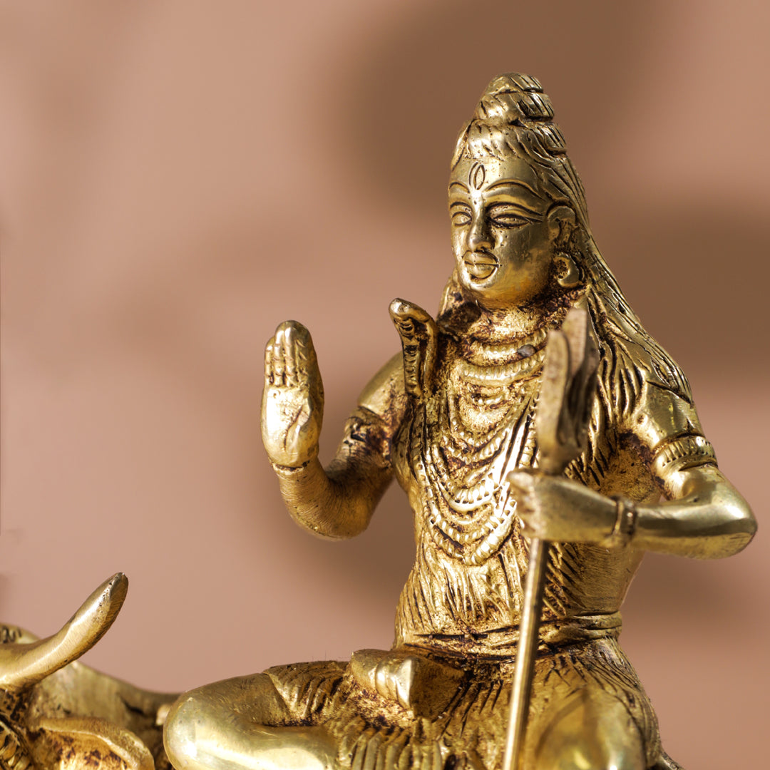 Brass Shiva With Nandi Idol (9 Inch)