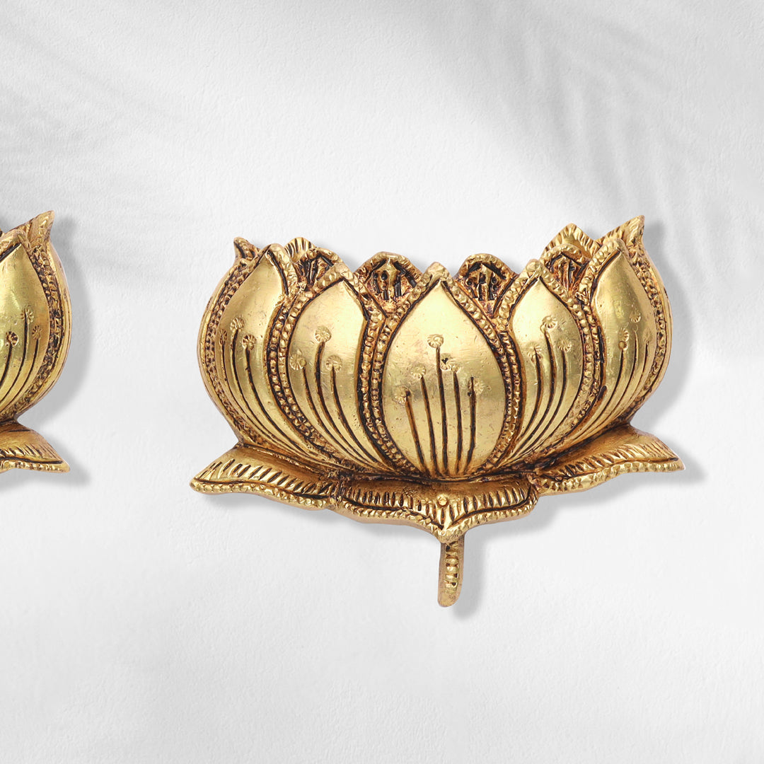 Exquisite Brass Hanging Lotus Flower Pair – 3.5 Inch | Divine Decor Accent