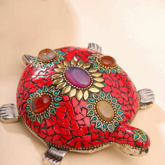 Metal Stone Work Tortoise Figurines Vastu/Feng Shui - Set Of Three