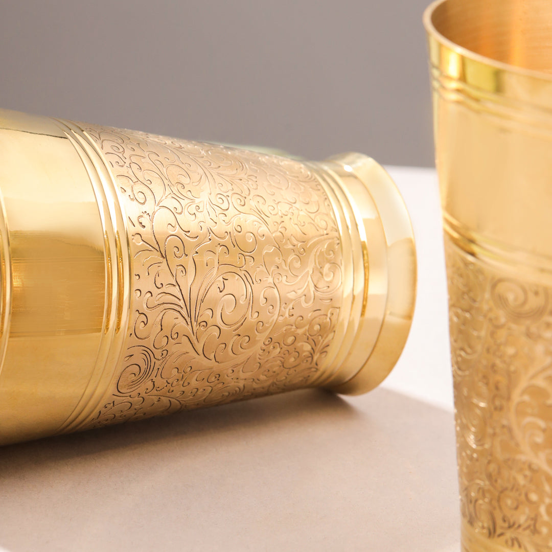 Brass Hand Carved Glass Pair (5 Inch)