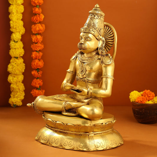 Brass Sitting Hanuman With Base Idol (16 Inch)