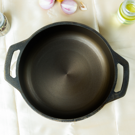 SUPER SMOOTH Cast Iron Flat Bottom Kadai