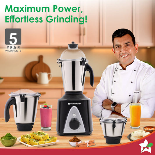 Hush BLDC Mixer Grinder | 3 Jars for Blending, Dry Grinding, Chutney Grinding | Low Friction | Low Noise | Conserves Power | Grind Masalas, Nuts, Coconut to Fruits/Vegetables | RPM 18,000