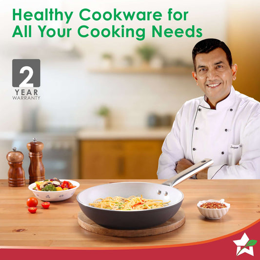 Eco-Glide Fry Pan | | Chemical-free Ceramic Coating | 20cm, 1.2L | Healthy, Low Oil Meals | Scratch-resistant | Stainless-steel Handle | Gas & Induction Compatible | Grey | Easy to Clean