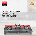 Prestige Atlas Duo 03 Glass Manual Gas Stove (3 Burners)