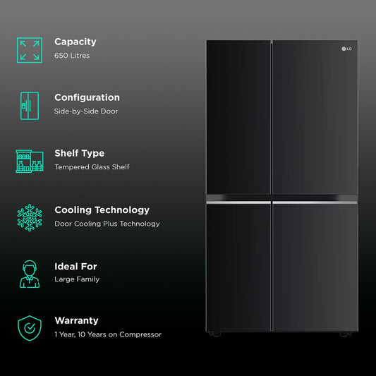 LG 650 Litres 3 Star Frost Free Side by Side Refrigerator with Door Cooling Plus Technology (GLB257EES3, Ebony Sheen)