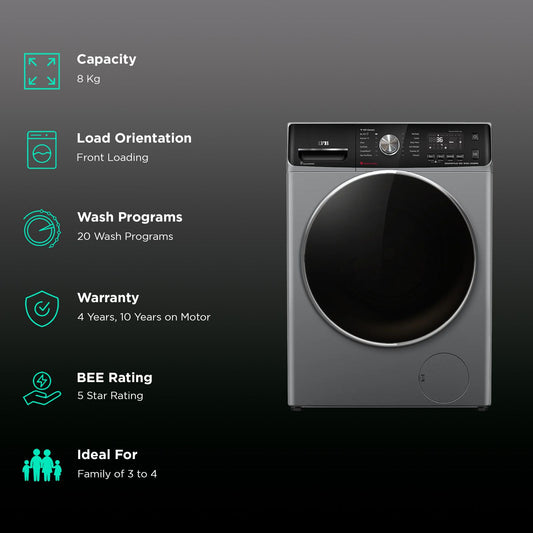 IFB 8 kg 5 Star Inverter Fully Automatic Front Load Washing Machine (Senator Plus MSC 8014, Eco Inverter Motor, Metallic Silver)
