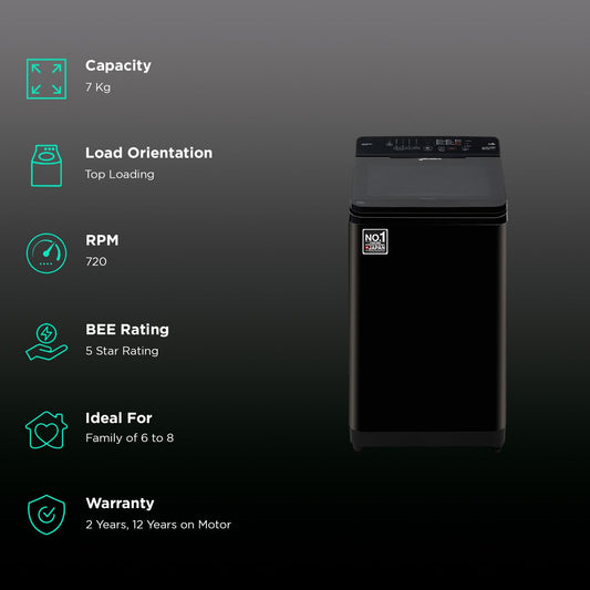 Panasonic 7 kg 5 Star Wi-Fi Fully Automatic Top Load Washing Machine (NA-F70V11PRB, Weather Alert & Recommendation, Jet Black)