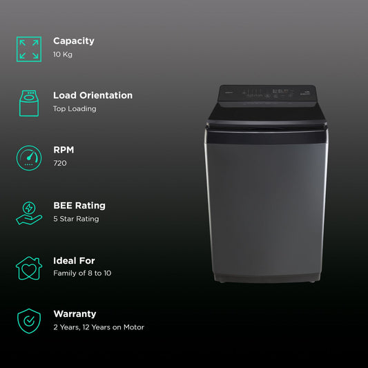 Panasonic 10 kg 5 Star Wi-Fi Fully Automatic Top Load Washing Machine (NA-F100VD1BB, Weather Alert & Recommendation, Black Silver)
