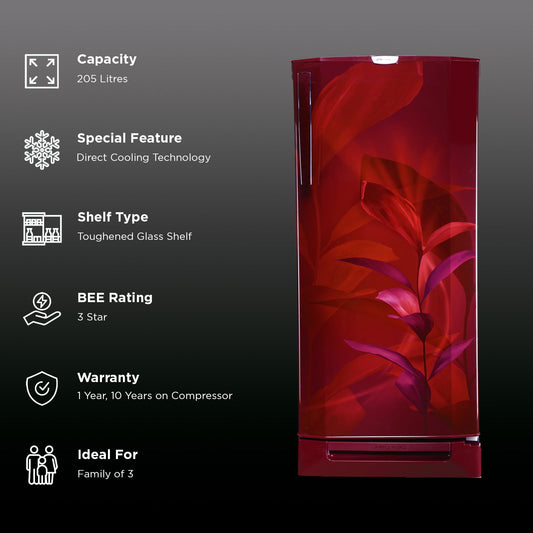 Godrej Edge Pro 205 Litres 3 Star Direct Cool Single Door Refrigerator with Advanced Capillary Technology (RD EDGEPRO 230C TAF, Marine Wine)