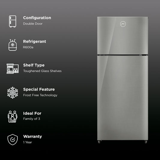 Godrej Eon Alpha 238 Litres 3 Star Frost Free Double Door Refrigerator with Advanced Inverter Technology (RT EON ALPHA 270C RI ST GL, Steel Glow)