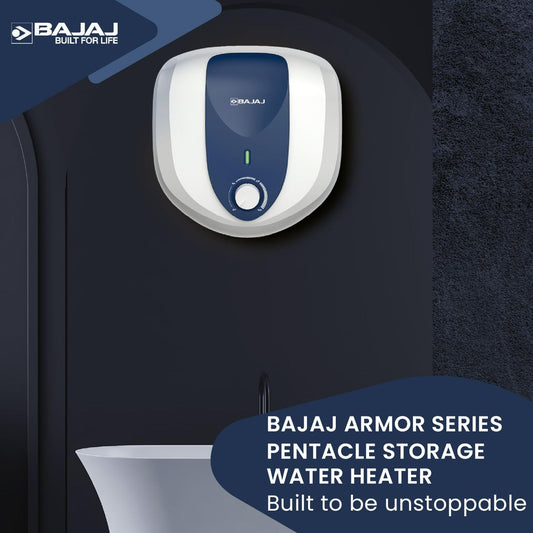 BAJAJ Armor Series Pentacle 15 Litre 5 Star Vertical Storage Geyser with Swirl Flow Technology (White and Blue)
