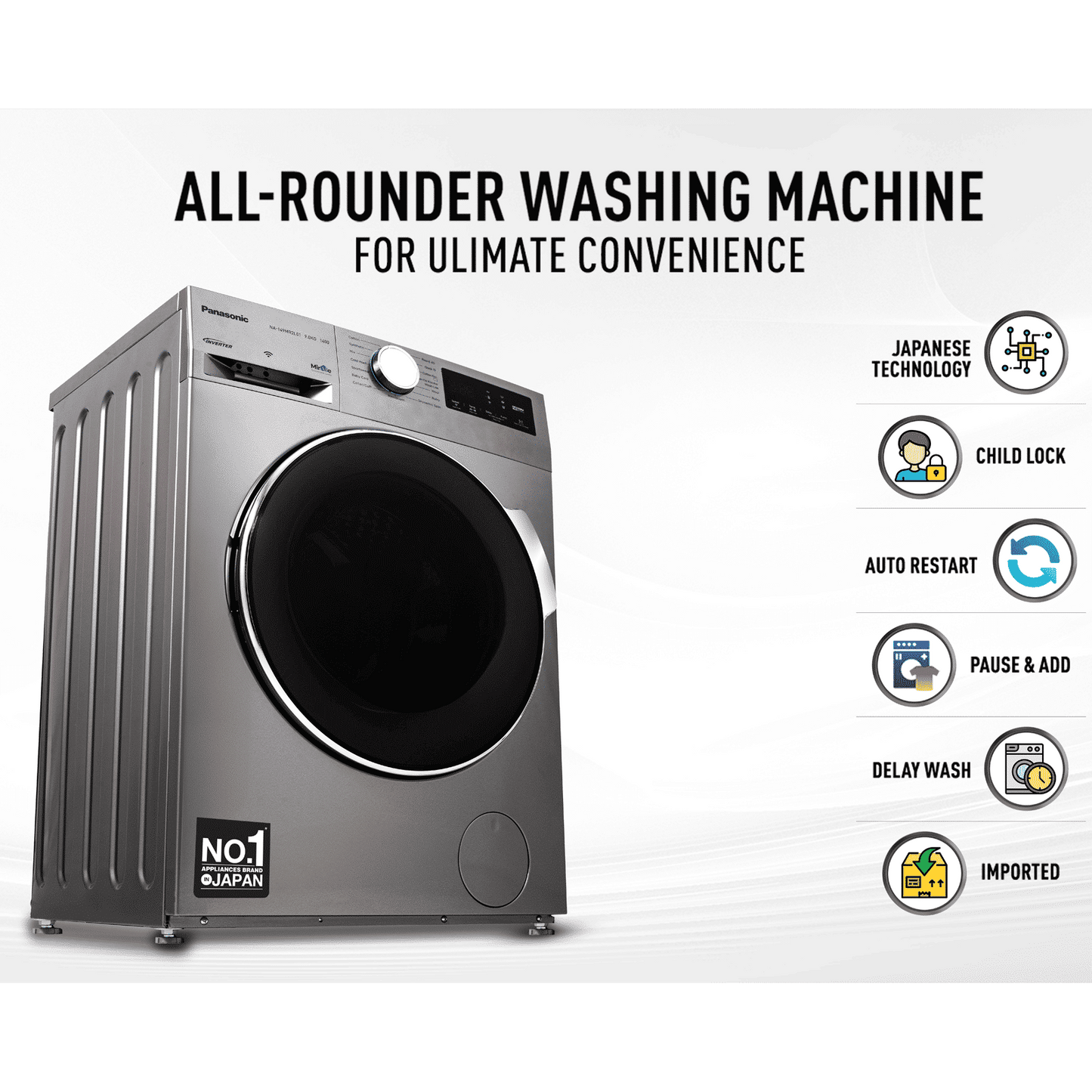 Panasonic 8 kg 5 Star Wi-Fi Fully Automatic Front Load Washing Machine (NA-148MR2L01, In-built Heater, Dark Silver)