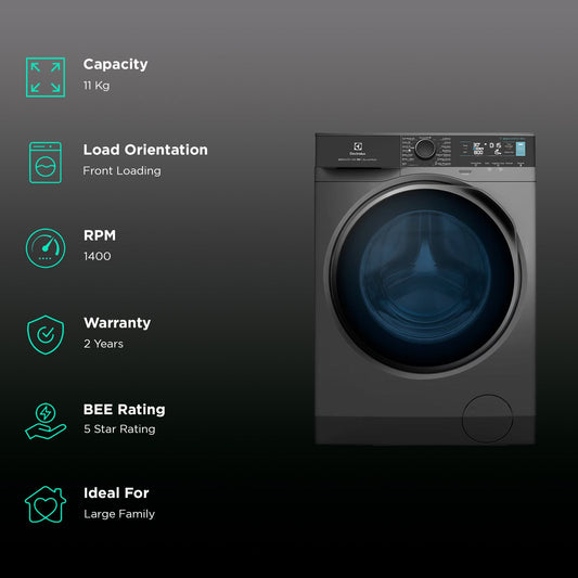 Electrolux 11 kg 5 Star Wifi Inverter Fully Automatic Front Load Washing Machine (Ultimate Care 700, EWF1142R7SB, Woolmark Approved, Onyx Dark Silver)