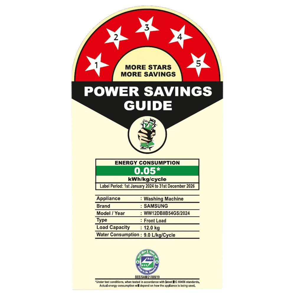 SAMSUNG 12 kg 5 Star Wi-Fi Inverter Fully Automatic Front Load Washing Machine (WW12DB8B54GSTL, AI Control, Navy)