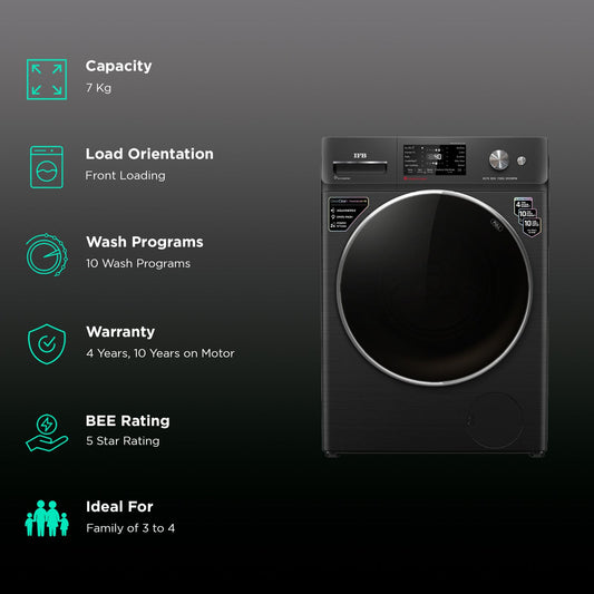 IFB 7 kg 5 Star Wi-Fi Fully Automatic Front Load Washing Machine (Elite BXN 7012HK, Eco Inverter Motor, Black Hairline)