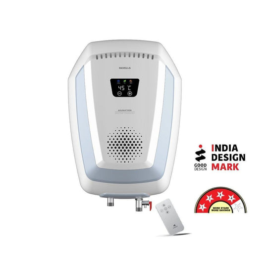 HAVELLS Magnatron 15 Litre 4 Star Vertical Storage Geyser with Revolutionary Induction Heat Transfer Technology (White & Blue)