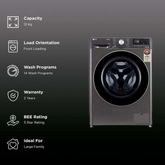 LG 12 kg 5 Star Wi-Fi Inverter Fully Automatic Front Load Washing Machine (FHP1412Z9B.APBQEIL, AI Direct Drive, Platinum Black)
