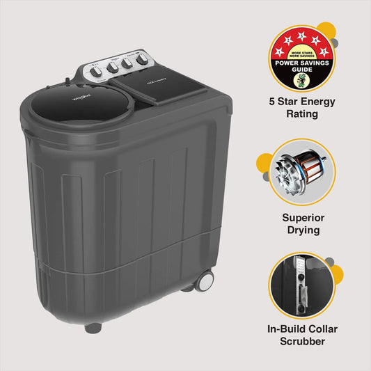 Whirlpool 8.0 kg 5 Star Semi Automatic Washing Machine with In built Scrubber (Magic Clean, 30318, Grey)