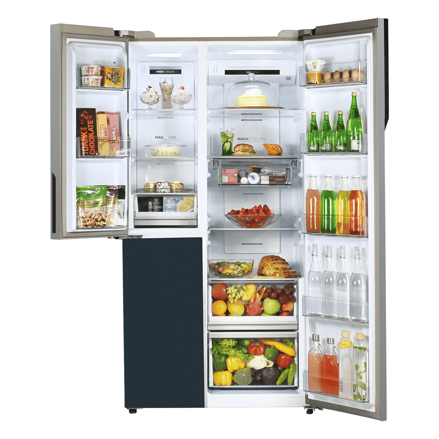 Haier Vogue Series 598 Litres 3 Star Frost Free Side by Side Door Smart Wifi Enabled Refrigerator with Deo Fresh Technology (HRT-683GOGU1, Grey Onyx Glass)