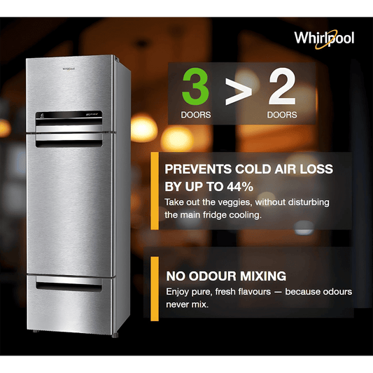 Whirlpool Protton 215 Litres Frost Free Triple Door Refrigerator with Zeolite Technology (22164, Radiant Steel)