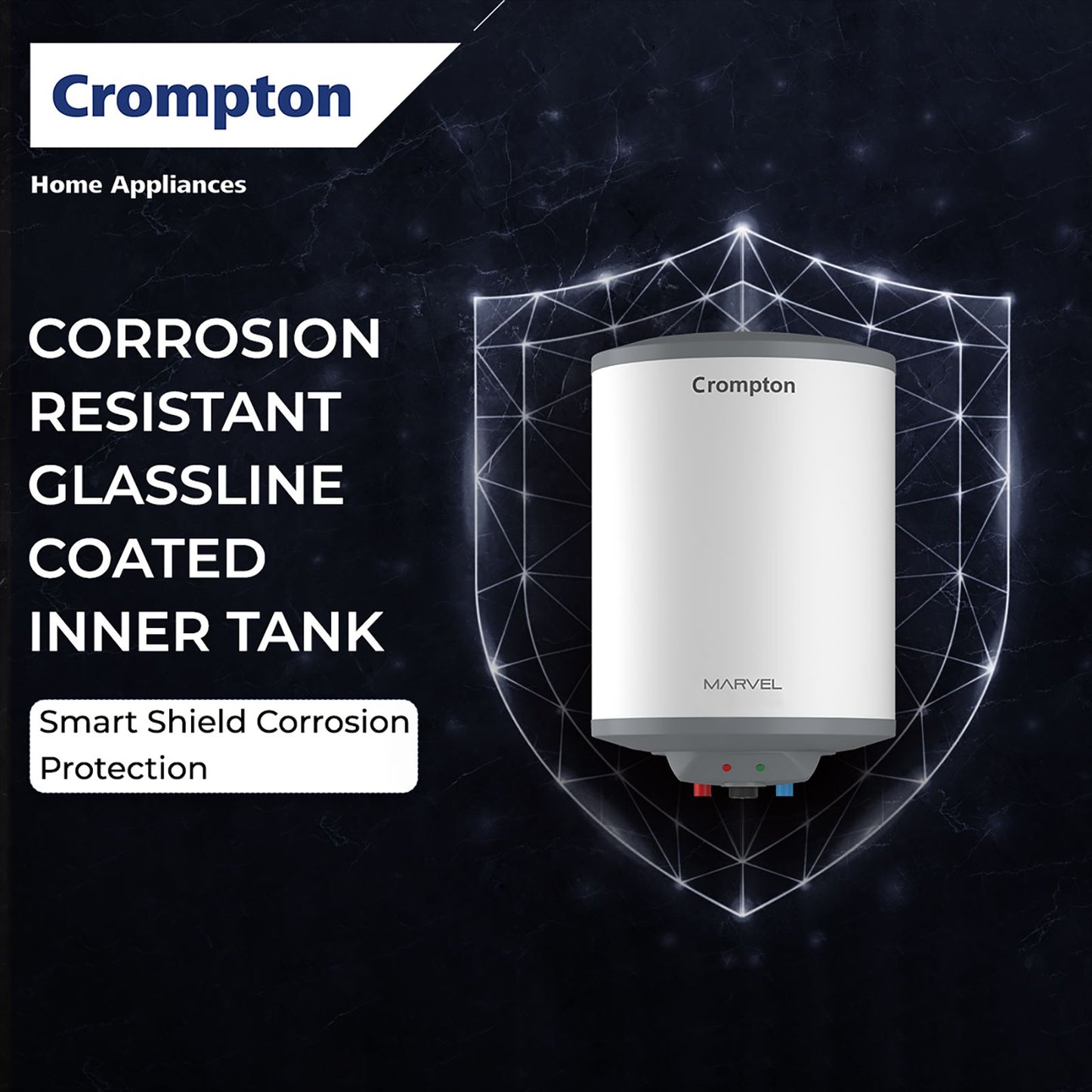 Crompton Marvel 6 Litre Vertical Storage Geyser with Anti-Scale Technology (White)