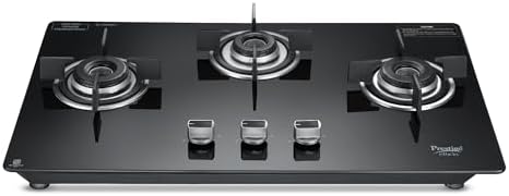 Prestige Efficia Convertible 3 Burner Glasstop Hob|One-Touch Advance Auto-Ignition|Cast-Iron Pan Support|Toughened Glass|SABAF Burners|Ultra-Slim Body|5 Years Warranty on Glass|Black