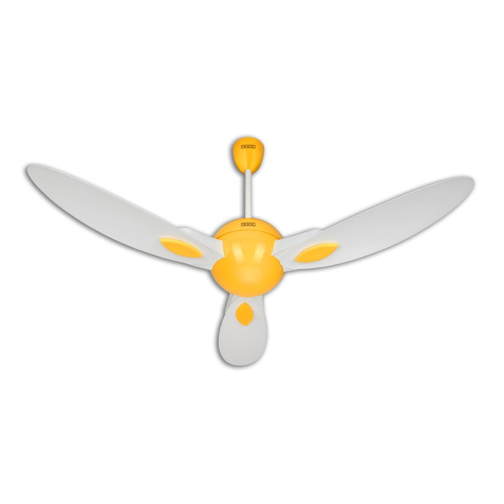 USHA New Bloom Series Plumeria (Inspired by Plumeria) BLDC Ceiling Fan with Bi-Directional Feature | Sleep/Boost/Timer Modes | RF Remote | Whisper-Quiet | Dust-Resistant (white & Saffron Yellow)