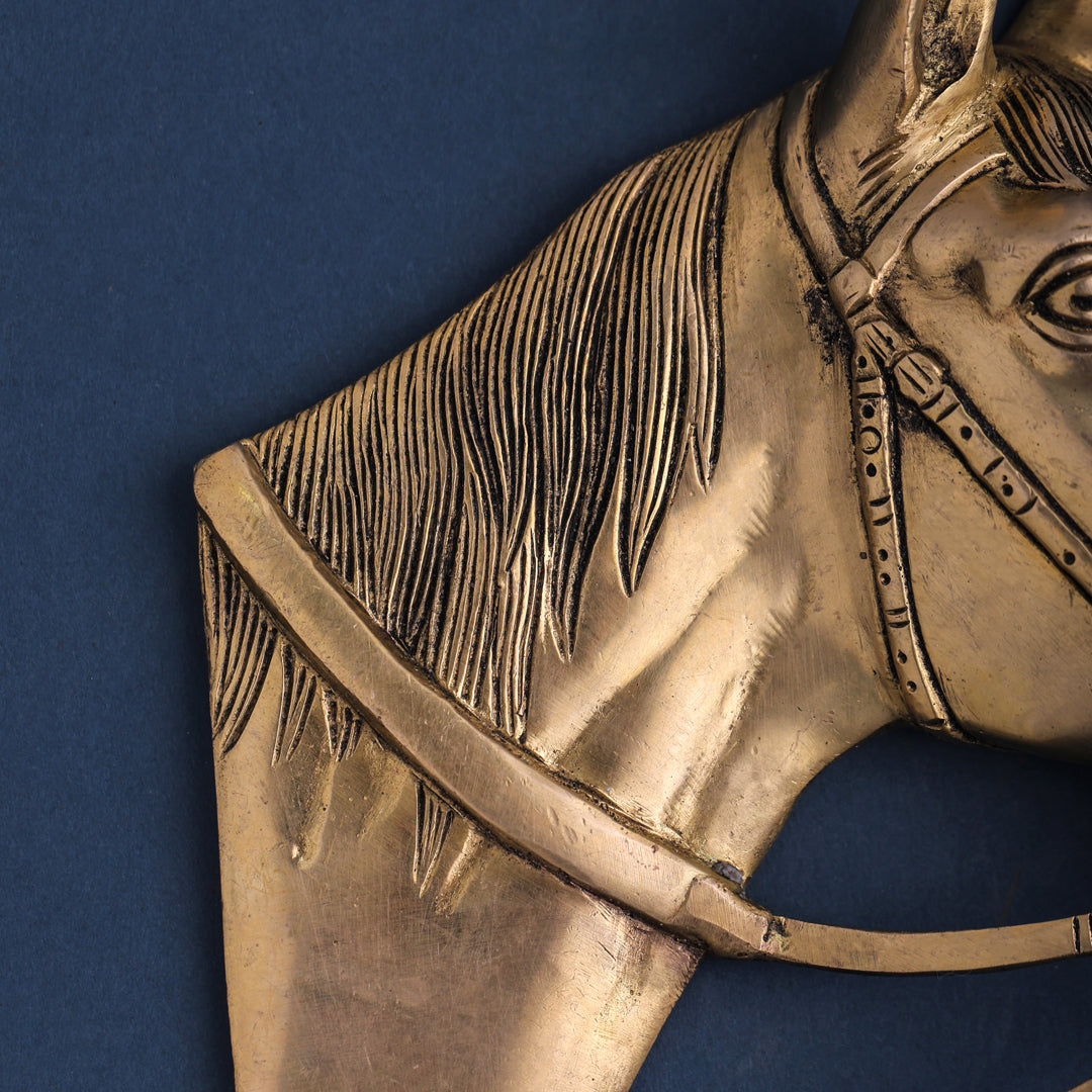 Brass Horse Face Wall Hanging Set (10.5 Inch)