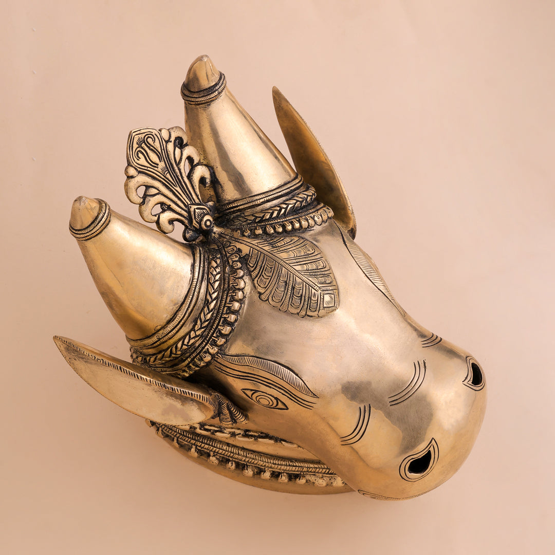 Brass Nandi Head Wall Decor (10 Inch)