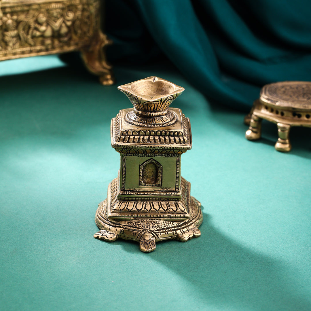 Sacred Brass Shaligram Tortoise Diya – Symbol of Prosperity & Divinity (3.5)