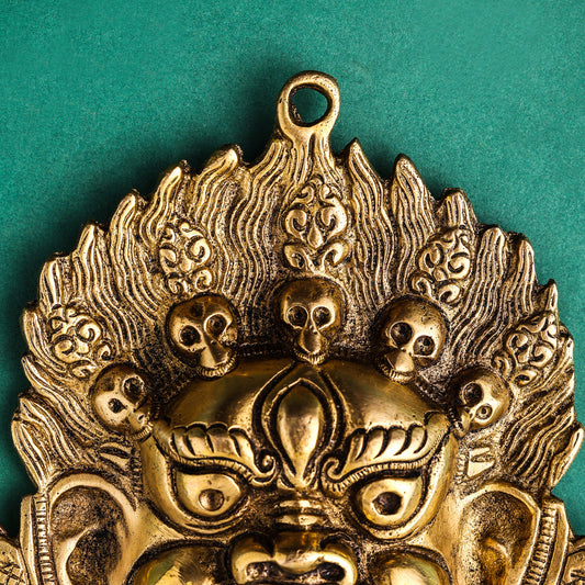 Brass Tibetan Buddhist Deity Mahakala Wall Hanging (6.5 Inch)